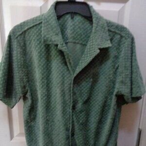 Fleece Factory Terry Cloth Men's Shirt Button Up Green Check Medium